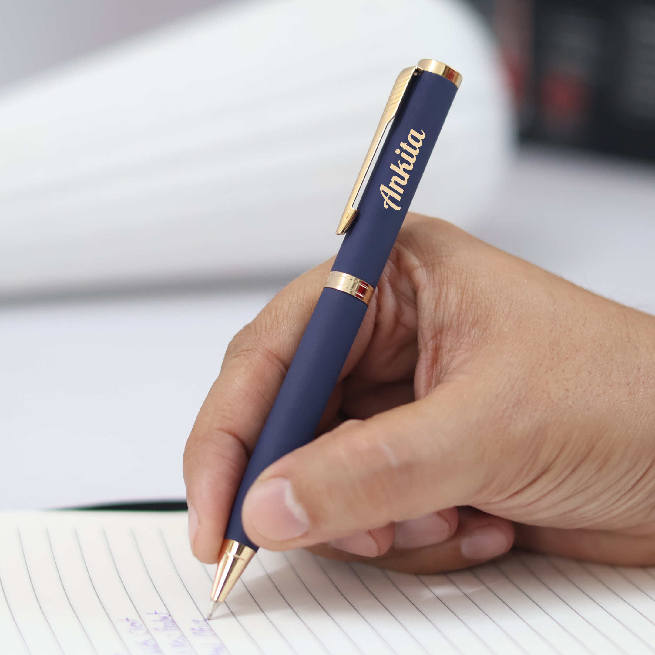 Personalised matte finish ball pen – Blue colour – corporate gift