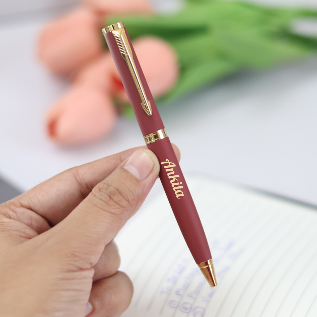 Personalised matte finish ball pen – Red colour – custom name engraving