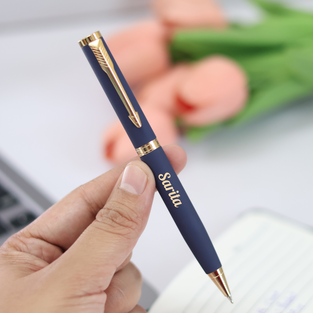 Custom name engraved matte pen – smooth ink writing demonstration