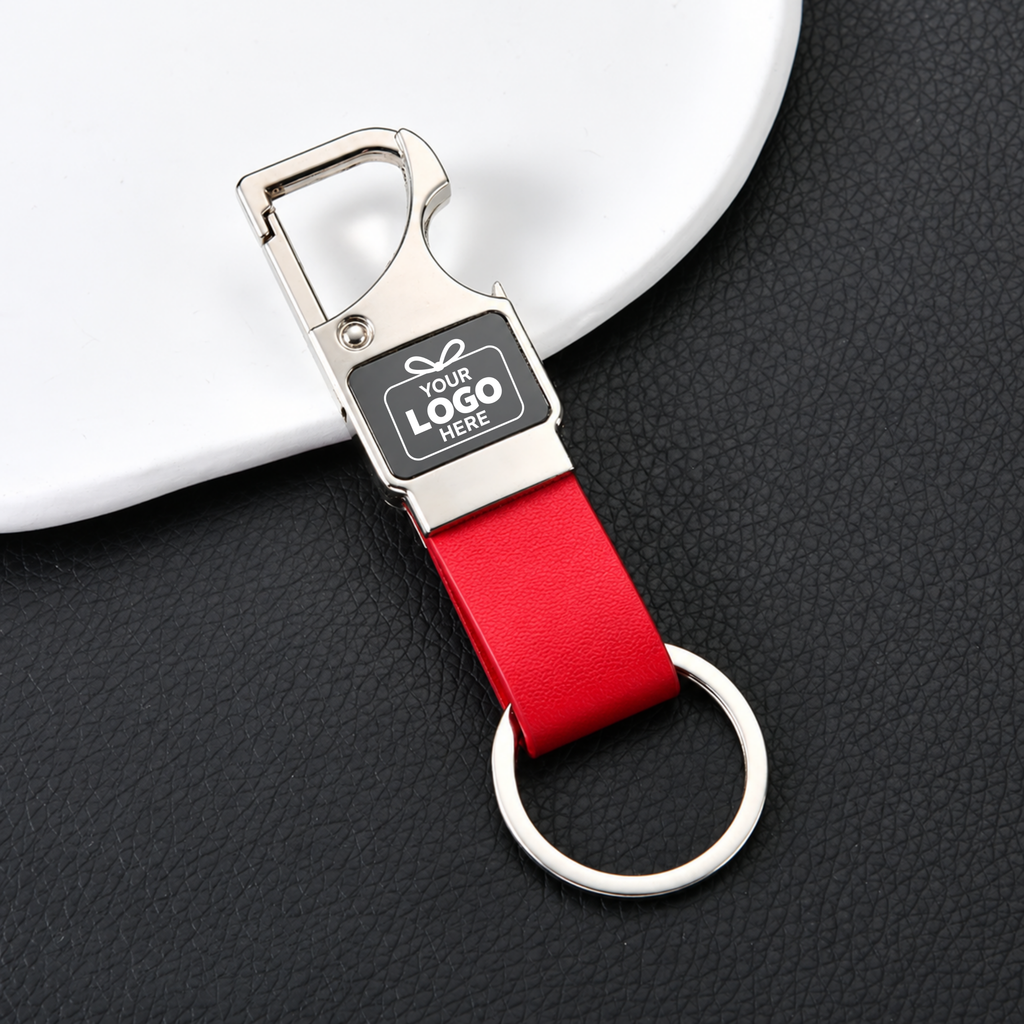 Metal Keychain with Leather Strap & Bottle Opener – Business Gifting
