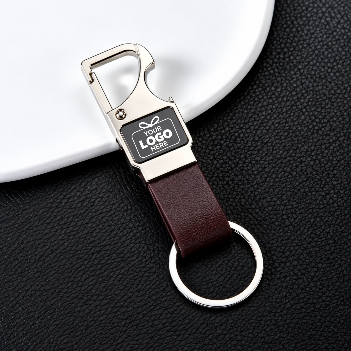 Metal Keychain with Leather Strap & Bottle Opener – Business Gifting