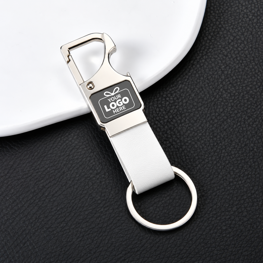 Metal Keychain with Leather Strap & Bottle Opener – Business Gifting