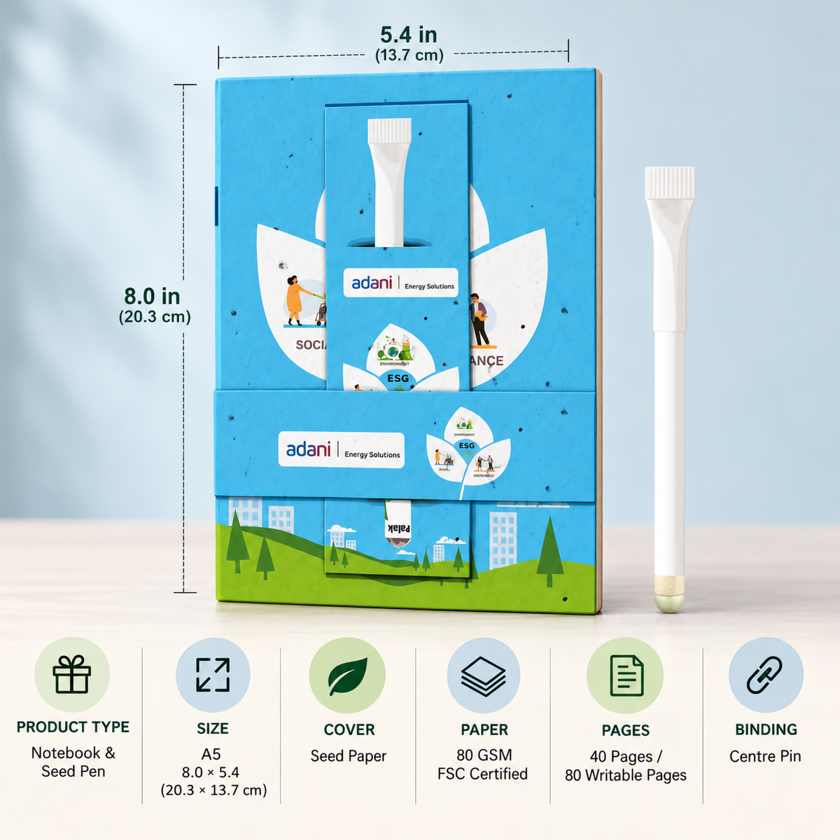 A5 Plantable Seed Paper Notebook with Seed Pen | Eco-Friendly Corporate Gift