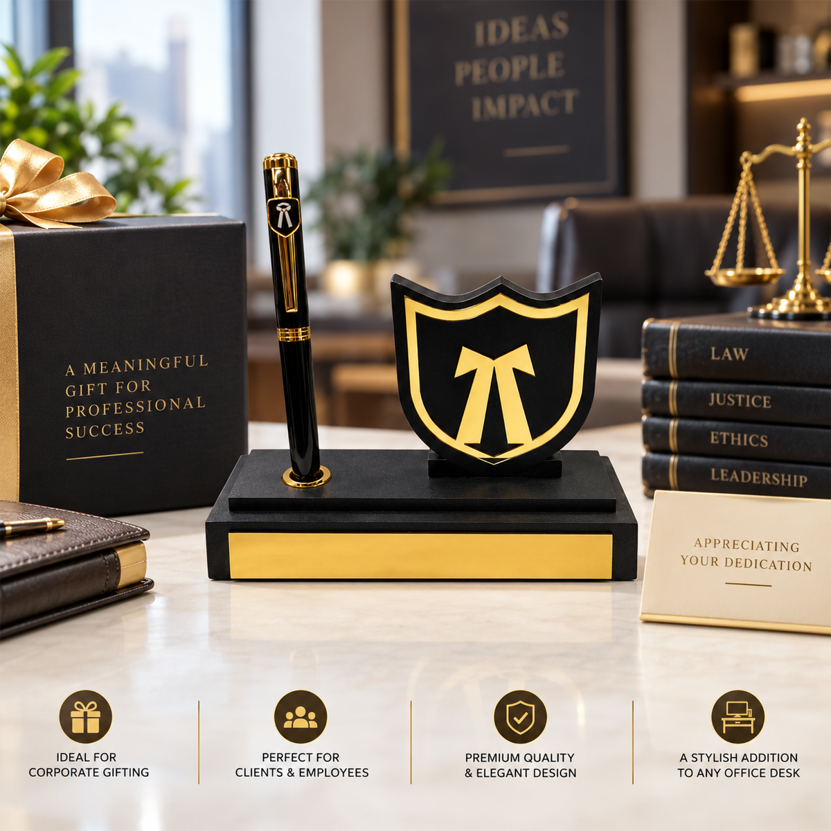 Advocate Pen Stand with Legal Emblem