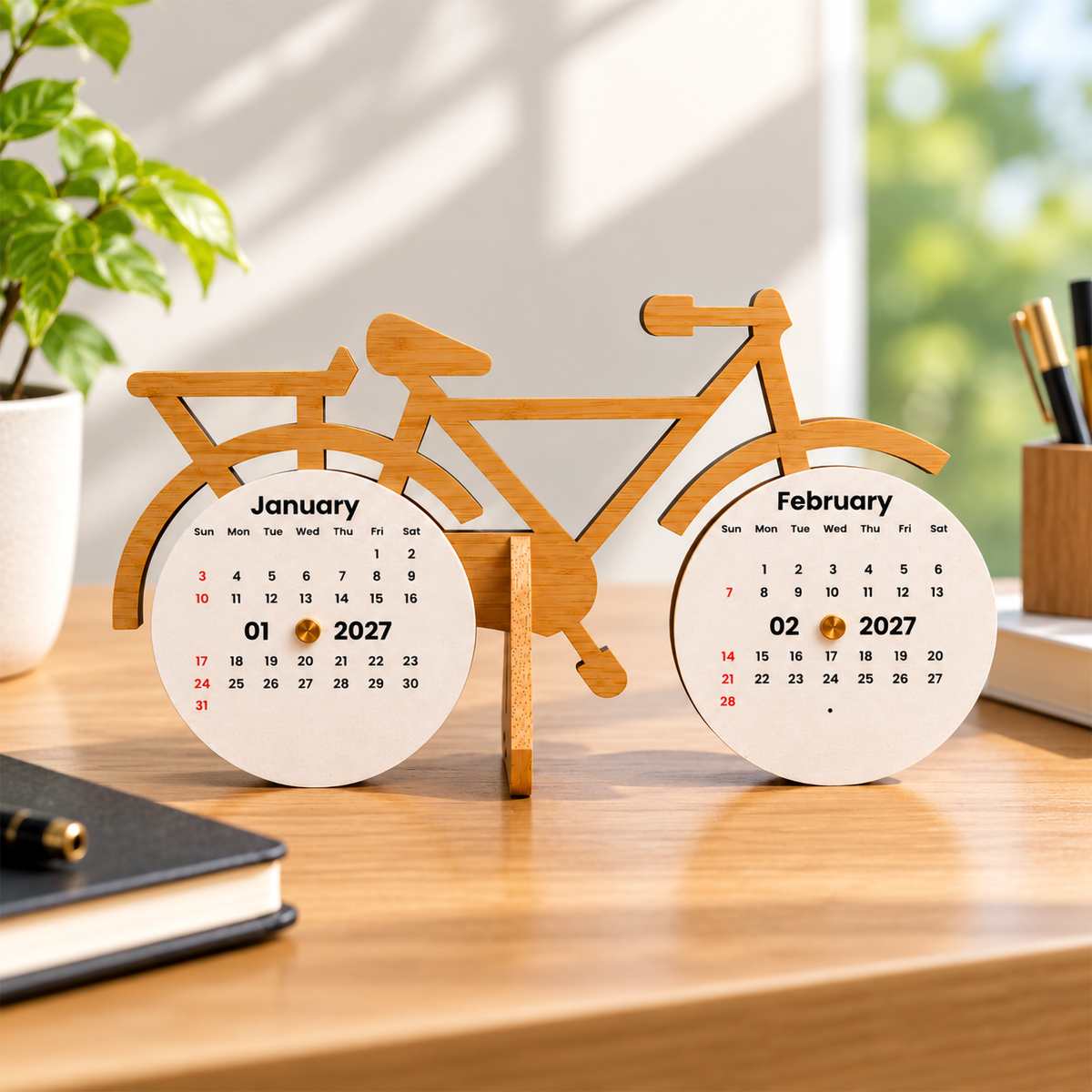 Bamboo Bicycle Perpetual Calendar with Plantable Seed Paper – Eco-Friendly Corporate Gift