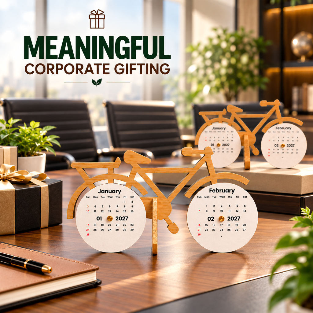 Bamboo Bicycle Perpetual Calendar with Plantable Seed Paper – Eco-Friendly Corporate Gift