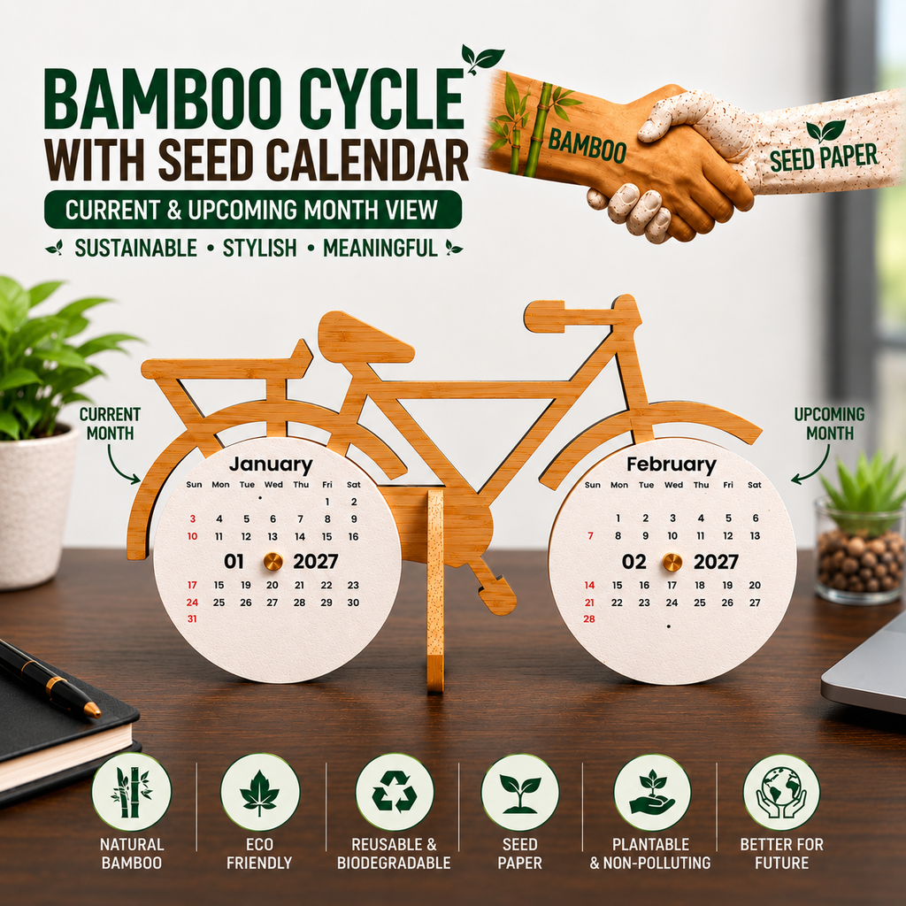 Bamboo Bicycle Perpetual Calendar with Plantable Seed Paper – Eco-Friendly Corporate Gift