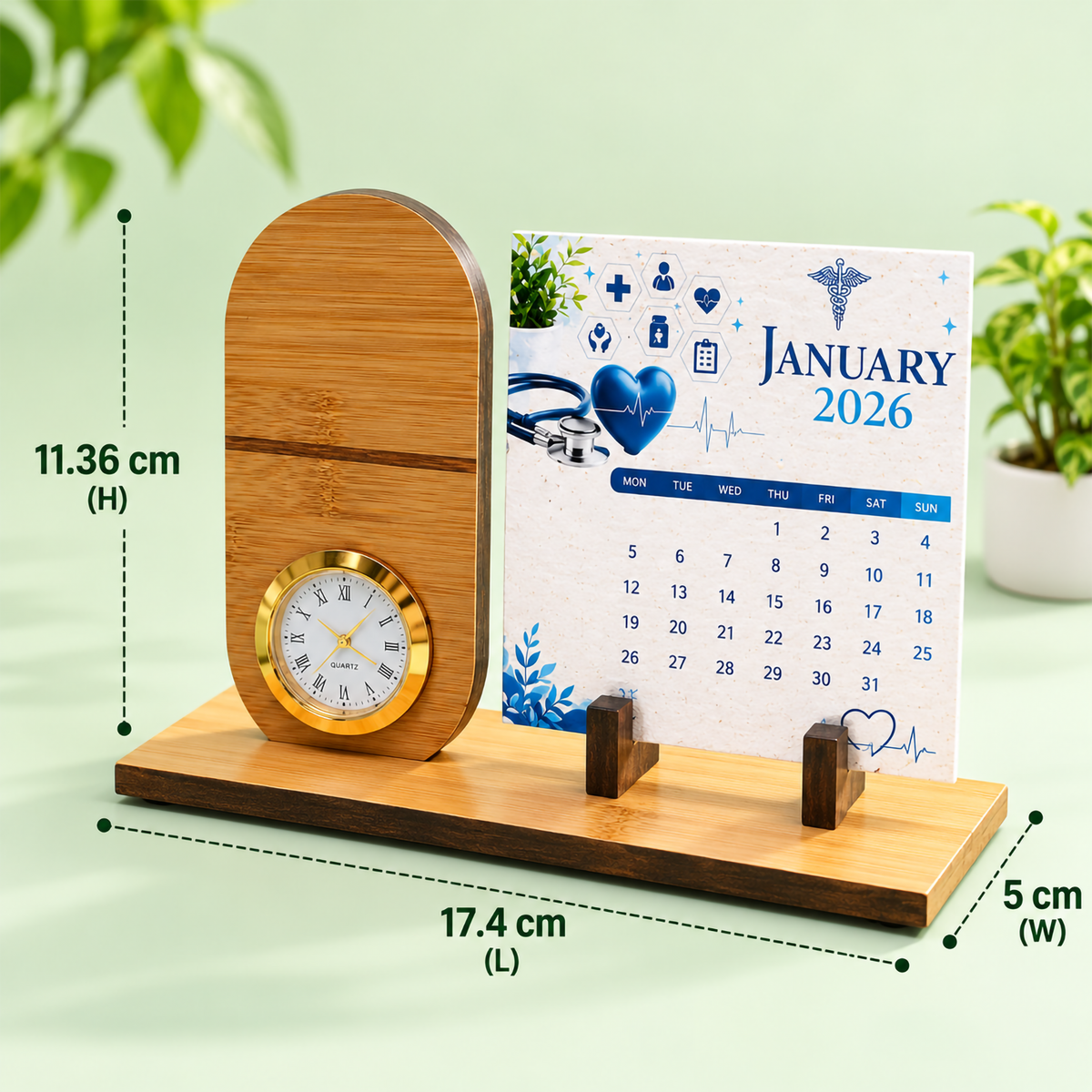 Bamboo Capsule-Shaped Clock with Seed Paper Calendar | Sustainable Corporate Gift