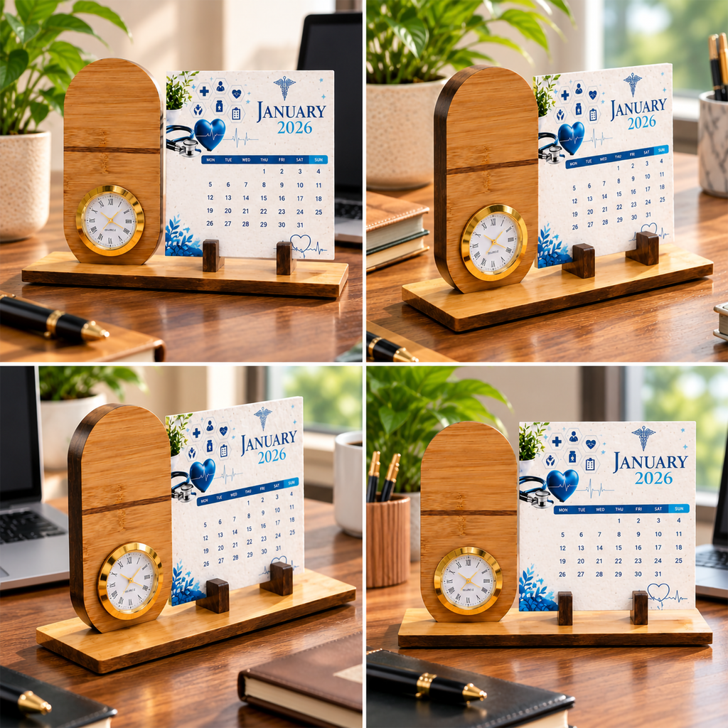 Bamboo Capsule-Shaped Clock with Seed Paper Calendar | Sustainable Corporate Gift