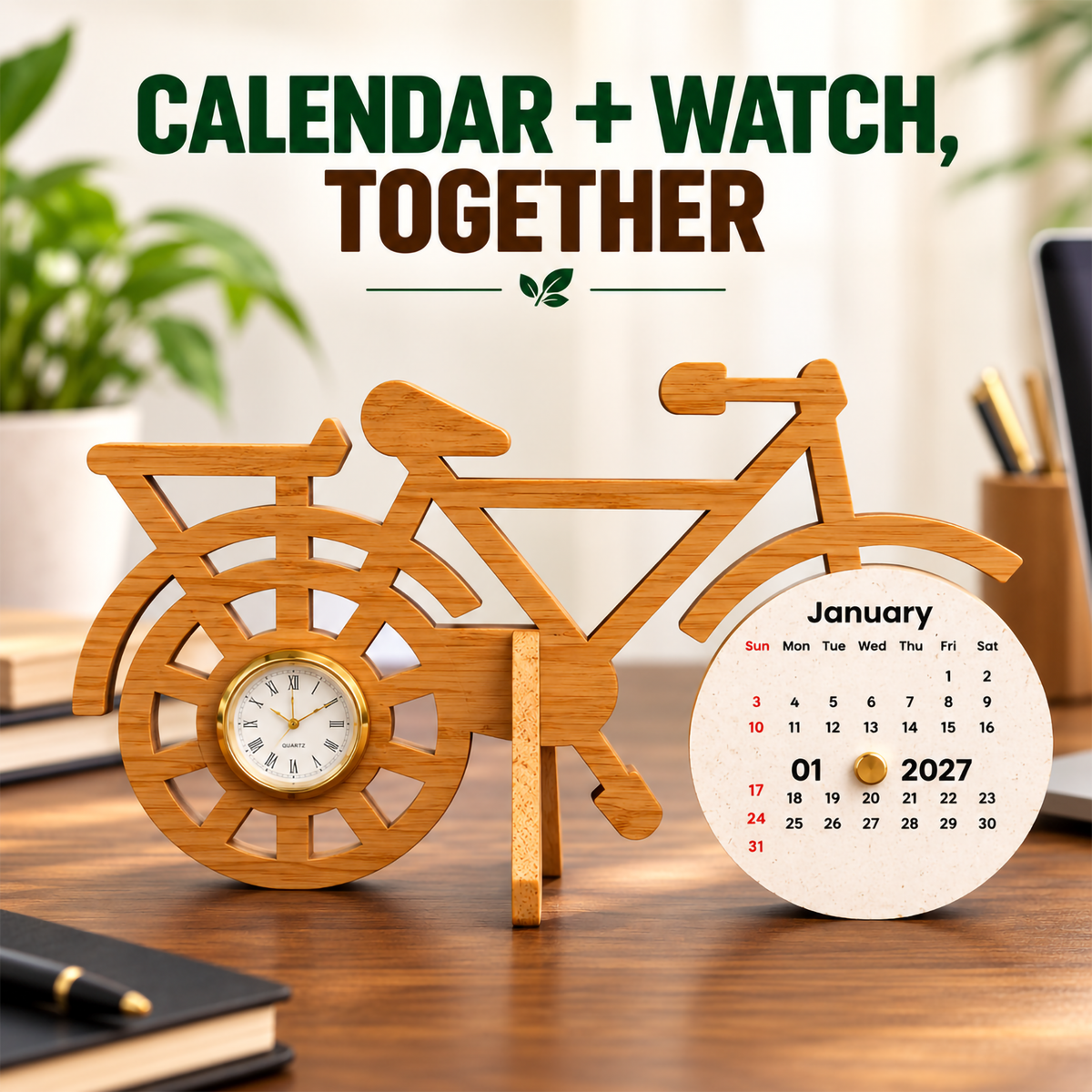 Bamboo Cycle Calendar & Watch with Seed Paper – Sustainable Corporate Gift