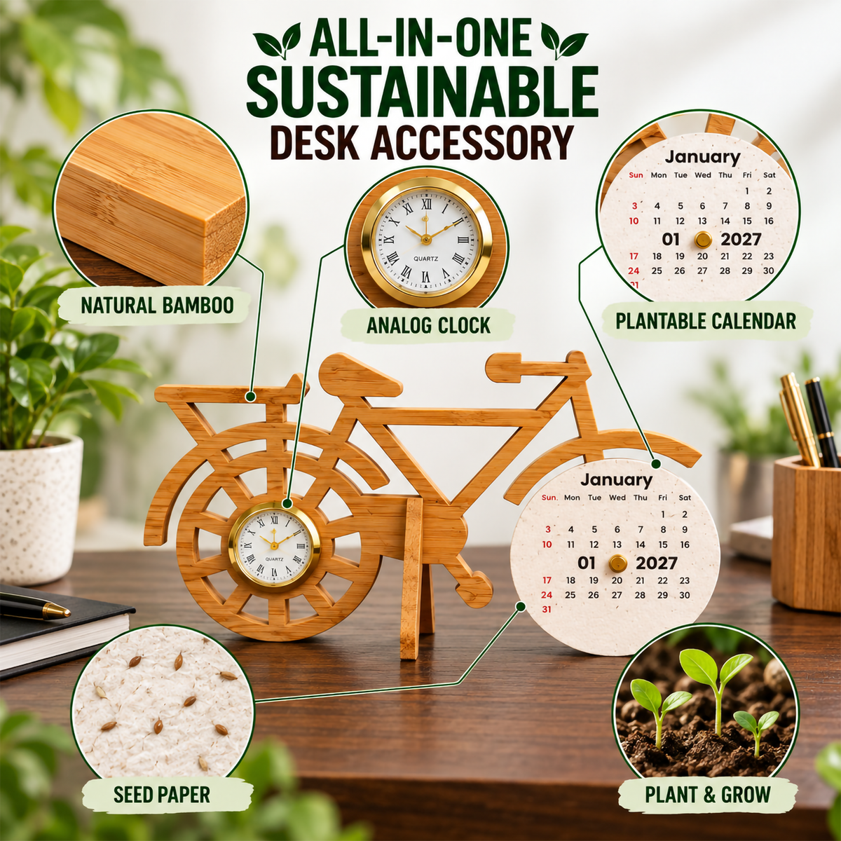 Bamboo Cycle Calendar & Watch with Seed Paper – Sustainable Corporate Gift