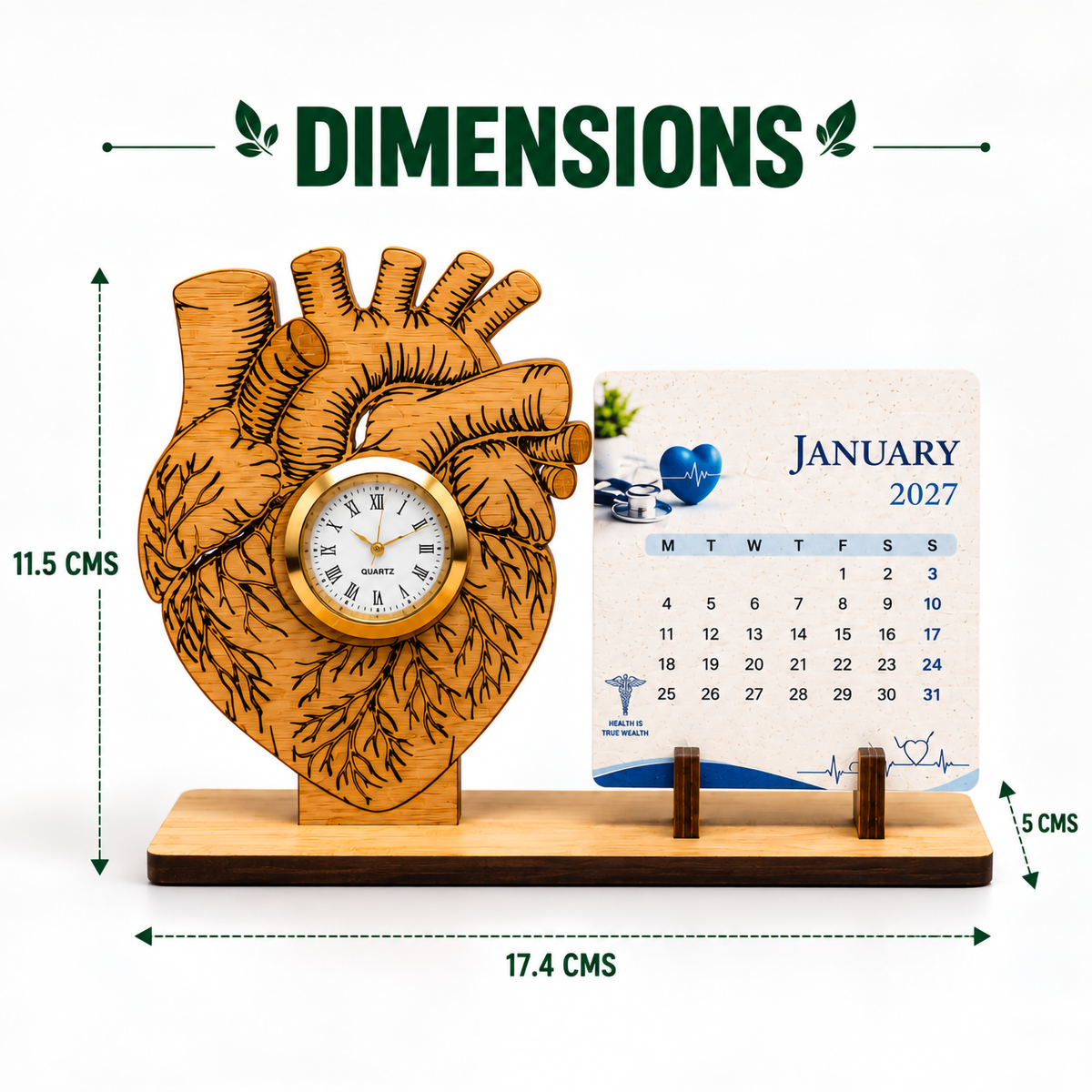 Bamboo Heart-Shaped Watch with Seed Paper Calendar | Sustainable Corporate Gift