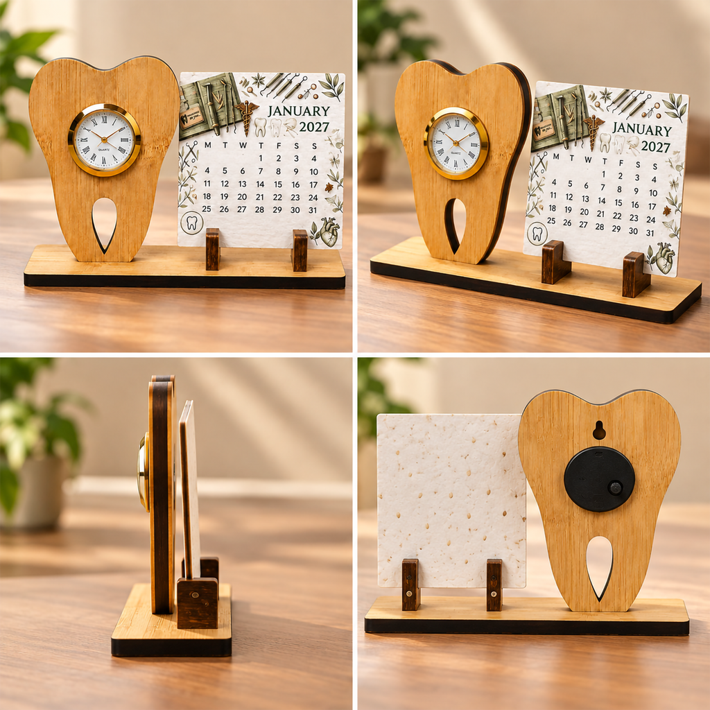 Bamboo Tooth-Shaped Watch with Seed Paper Calendar | Dentist & Dental Student Gift