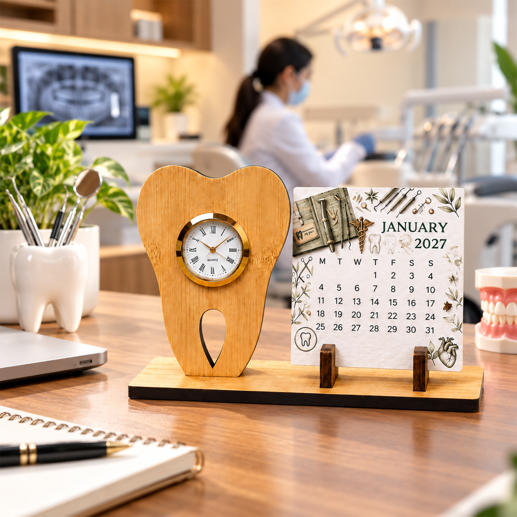 Bamboo Tooth-Shaped Watch with Seed Paper Calendar | Dentist & Dental Student Gift