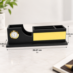 Black & Gold Curved Wooden Desk Organizer with Clock