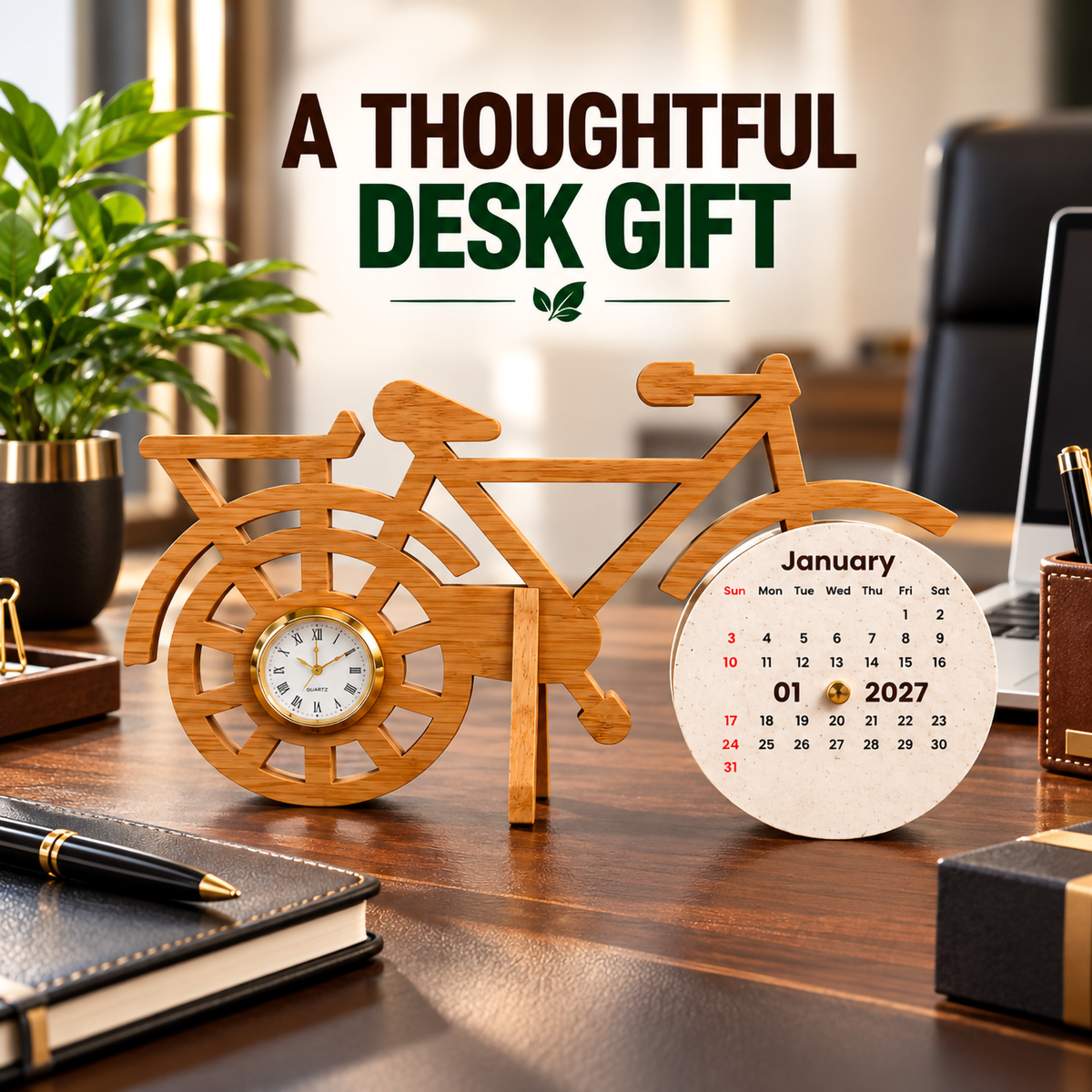 Bamboo Cycle Calendar & Watch with Seed Paper – Sustainable Corporate Gift