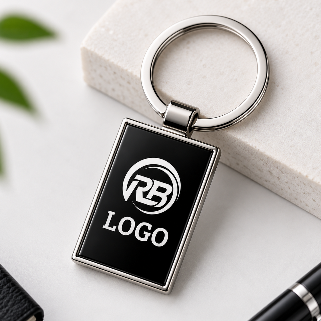 Rectangular Metal Keychain – Custom Logo & Name Engraving
