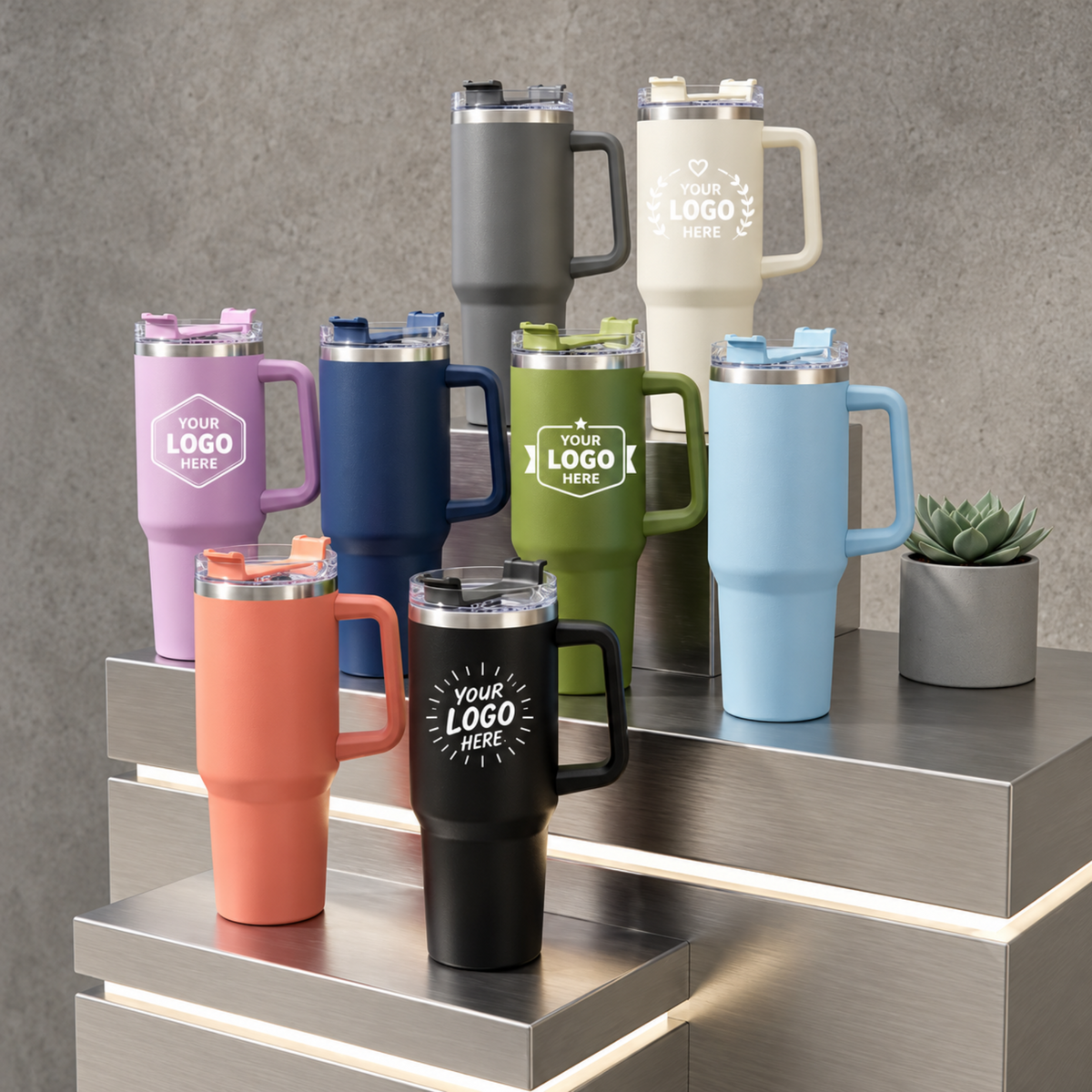 Custom Logo Steel Tumbler with Handle & Straw – Corporate Gifts for Teams