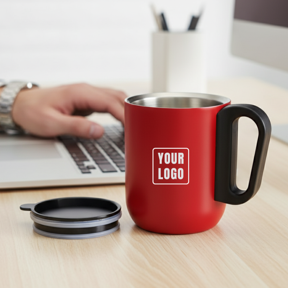 Elegant Steel Coffee Mug with Handle & Lid | Ideal Corporate Gift