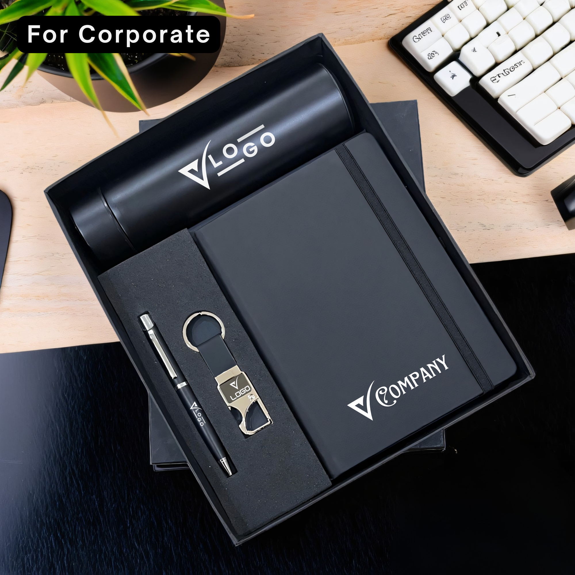 Corporate Gift Box for Employees & Clients – Custom Gift Set | Diary, Pen, Keychain, Bottle