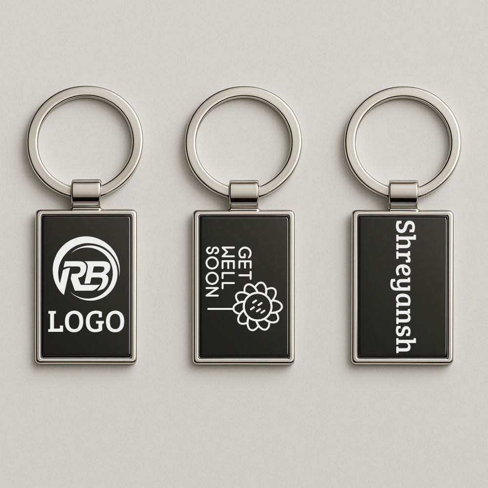 Personalized Rectangular Metal Keychain - Name or Logo Engraving