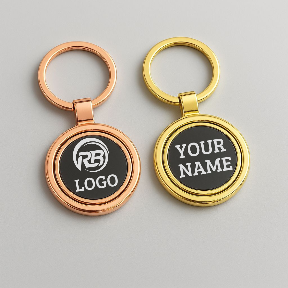 Dual Tone Rotating Metal Keychain – Personalized Engraving