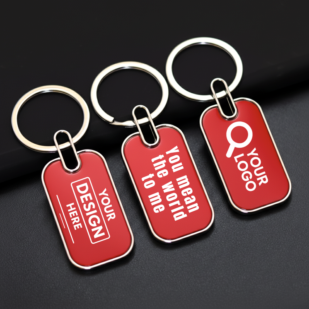 Personalized Metal Keychains Round - Red