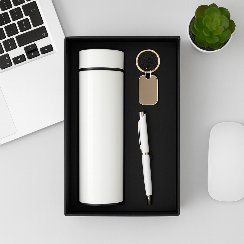 Custom Bottle, Pen & Keychain Corporate Gift Combo