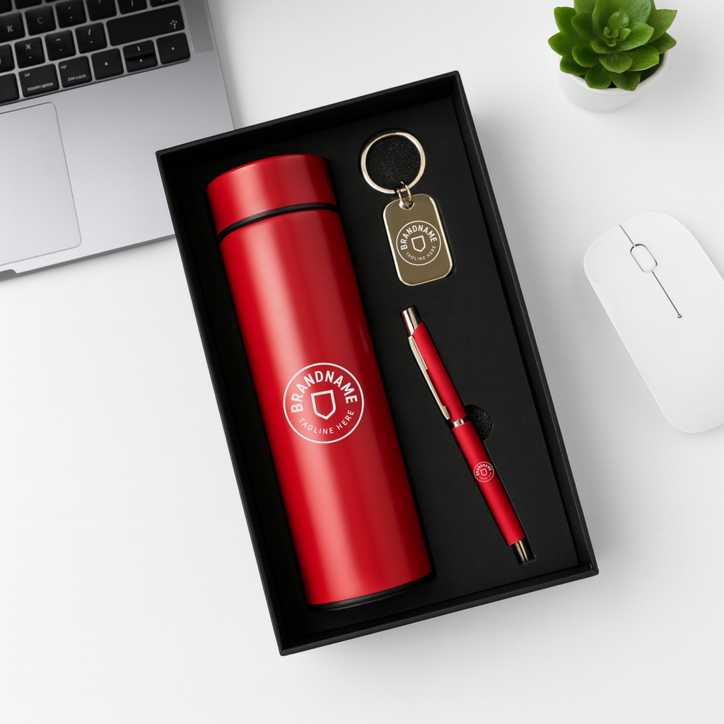 Custom Bottle, Pen & Keychain Corporate Gift Combo