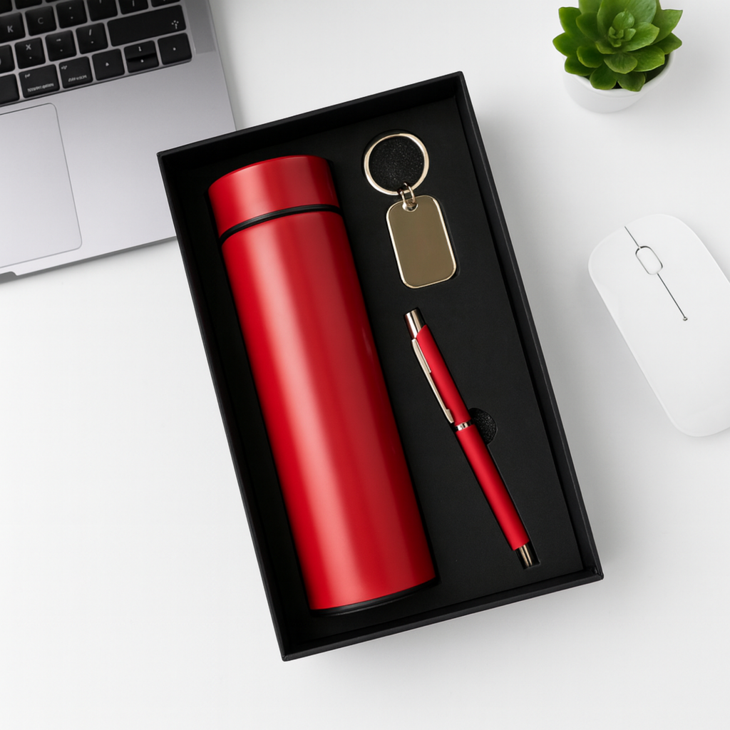 Custom Bottle, Pen & Keychain Corporate Gift Combo