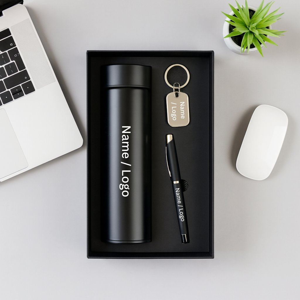 Custom Bottle, Pen & Keychain Corporate Gift Combo