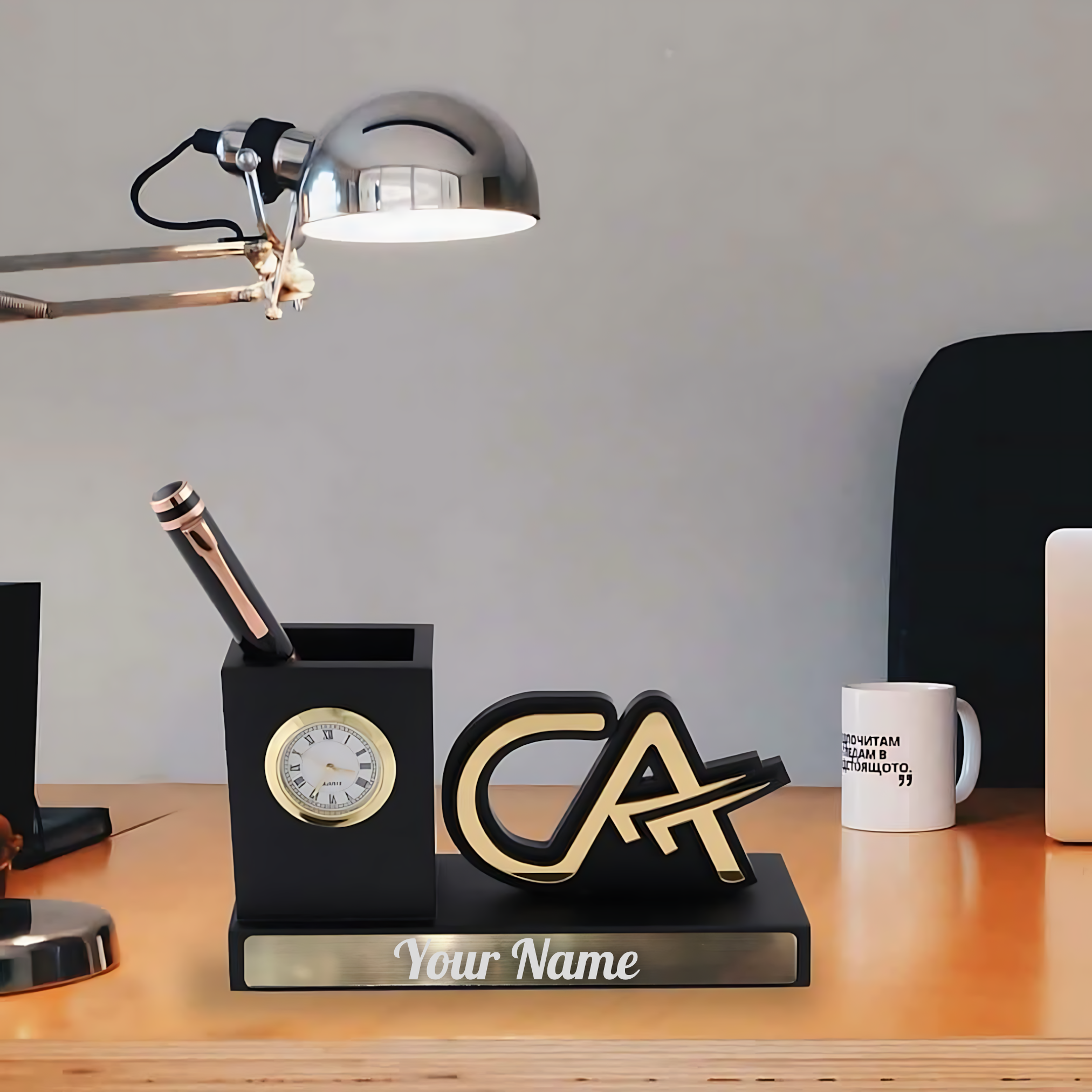 CA Desk Organizer with Clock & Pen Stand | Personalized Corporate Gift