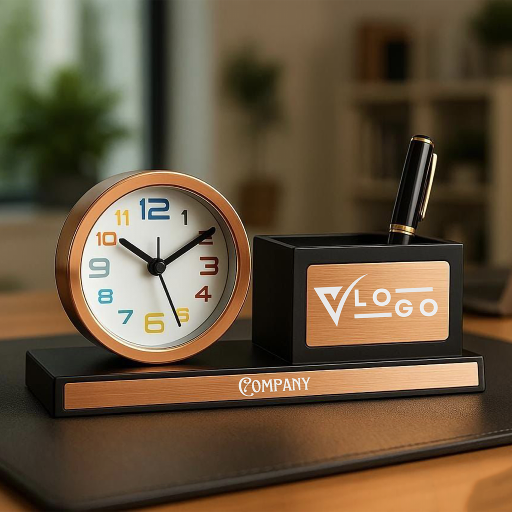 Personalized Executive Rose Gold Desk Clock Stand for Corporate Gifting