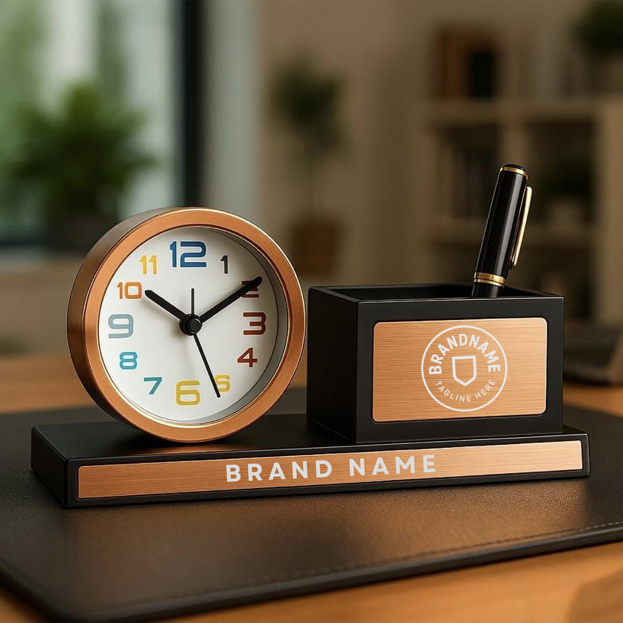 Personalized Executive Rose Gold Desk Clock Stand for Corporate Gifting