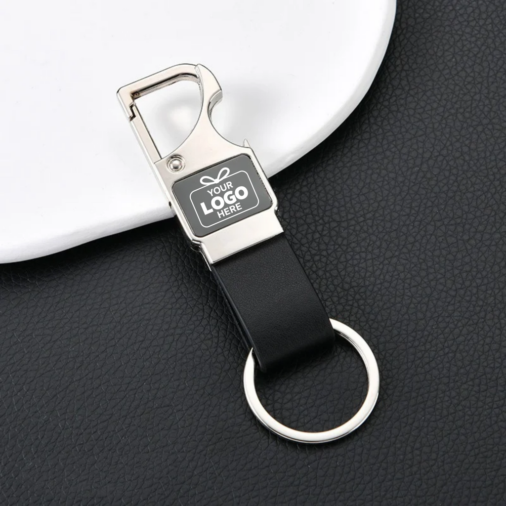 Metal Keychain with Leather Strap & Bottle Opener – Business Gifting