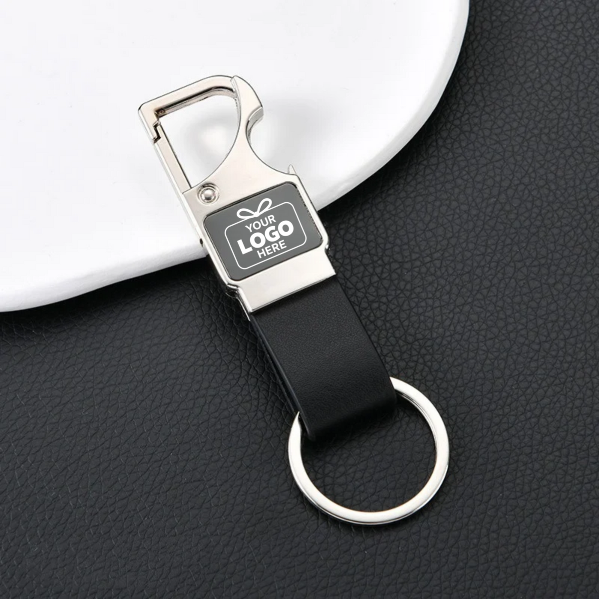 Metal Keychain with Leather Strap & Bottle Opener – Business Gifting