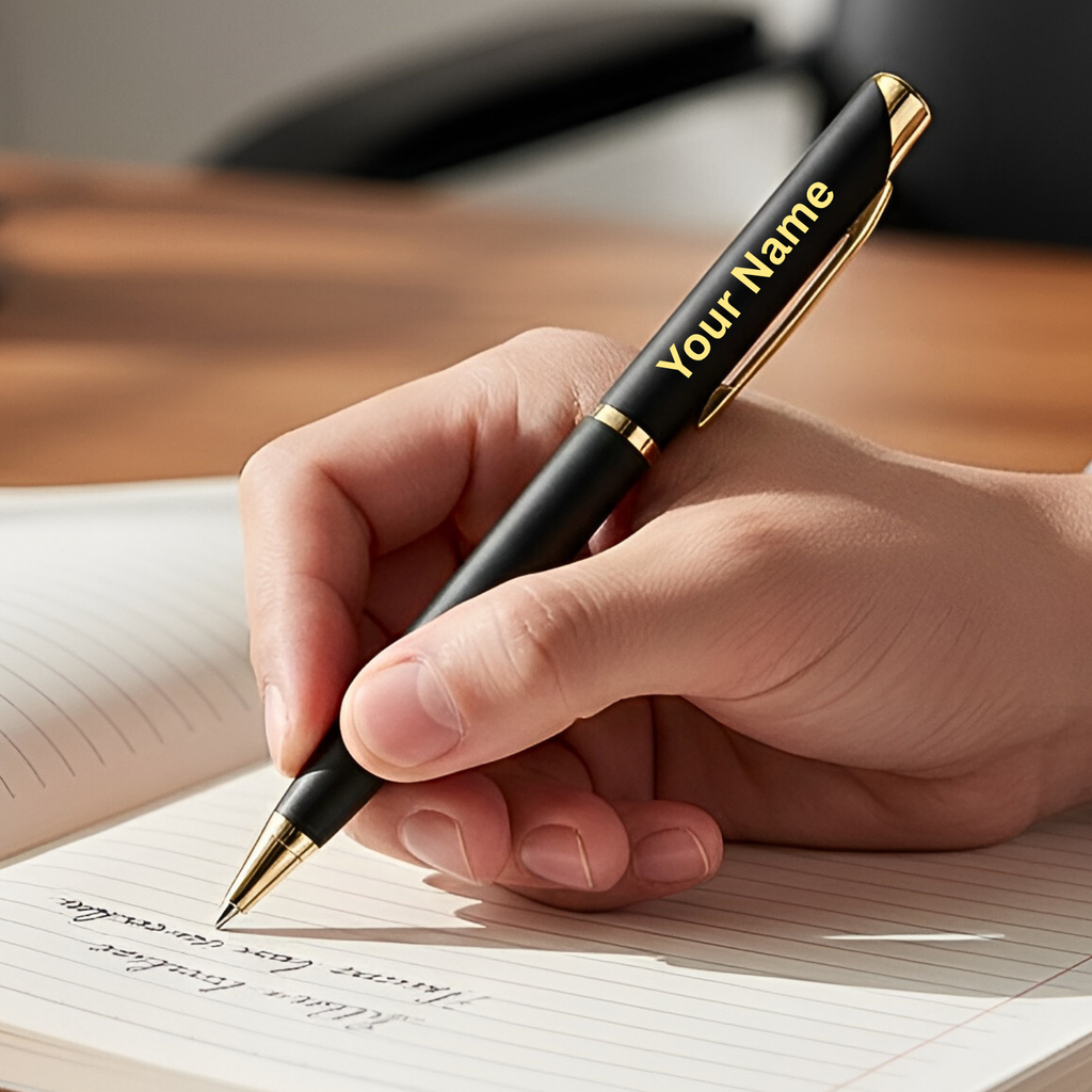 Glossy Black & Gold Personalised Pen | Engraved Name - Logo Corporate Gift