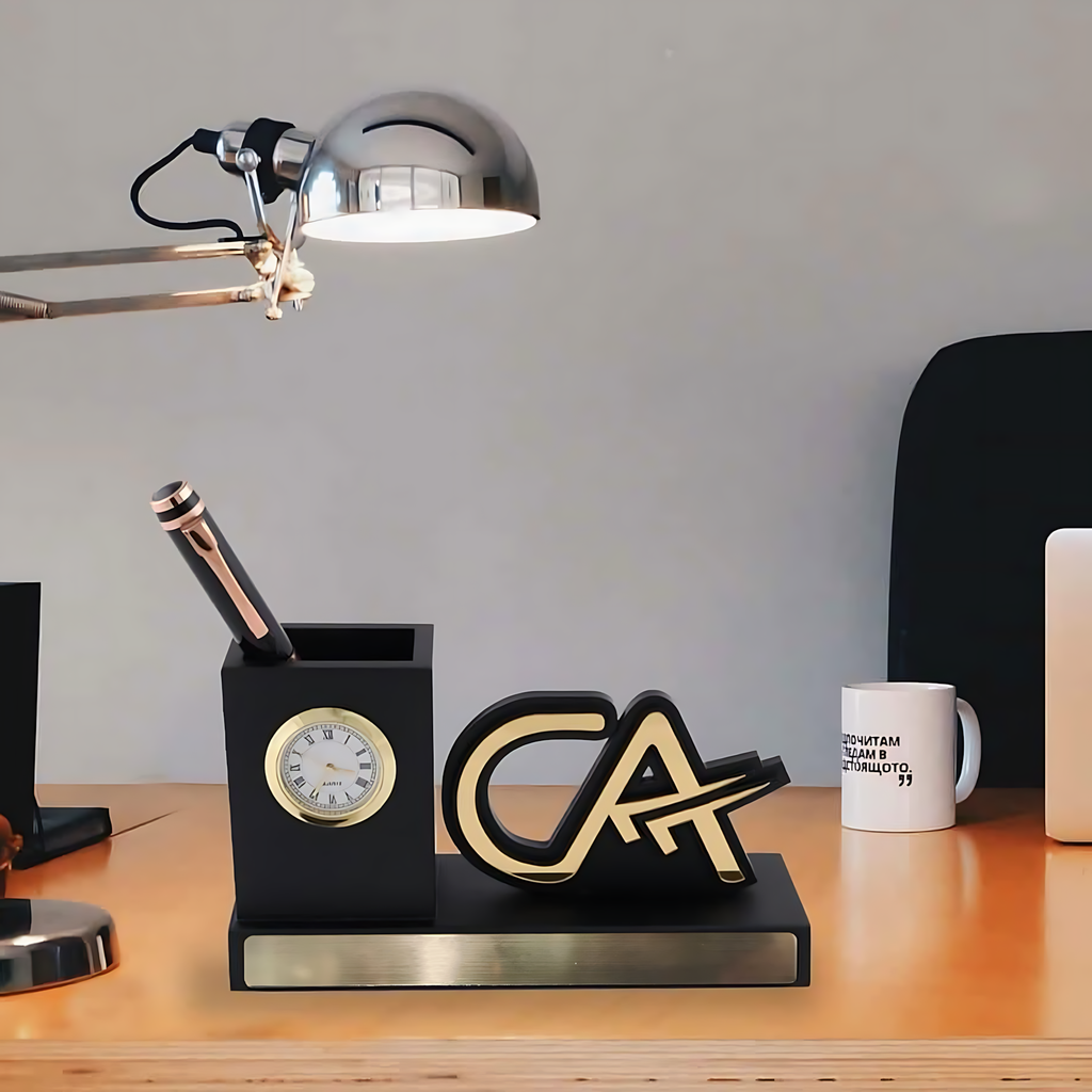 CA Desk Organizer with Clock & Pen Stand | Personalized Corporate Gift