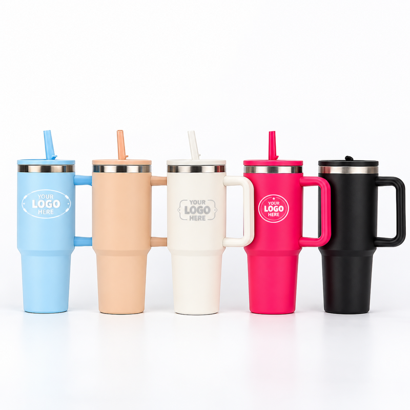 1200ml Large Steel Tumbler with Straw & Handle – Custom Logo Corporate Gifts