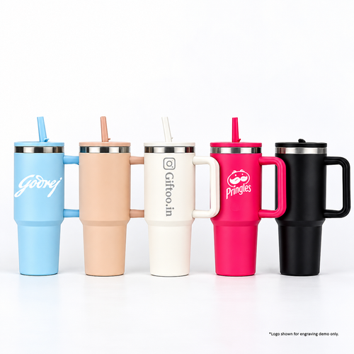 1200ml Large Steel Tumbler with Straw & Handle – Custom Logo Corporate Gifts