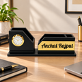 RegalChron Black & Gold Wooden Desk Organizer with Clock