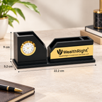 RegalChron Black & Gold Wooden Desk Organizer with Clock