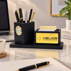 360° Rotating Wooden Desk Organizer with Analog Clock & Pen Stand