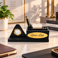 Premium Wooden Desk Organizer with Table Clock & Pen Holder