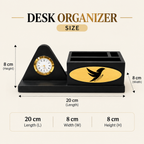 Premium Wooden Desk Organizer with Table Clock & Pen Holder