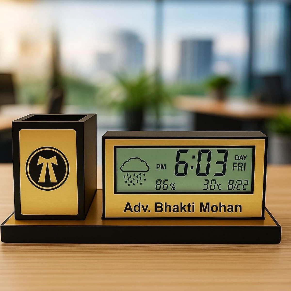 Desk Organizer with LED Digital Clock & Pen Stand | Personalized Corporate Gift