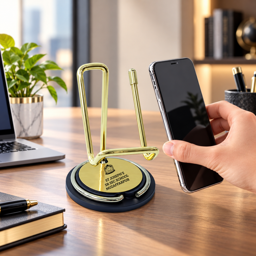 Personalized Gold Metal Mobile Stand – Corporate Desk Phone Holder