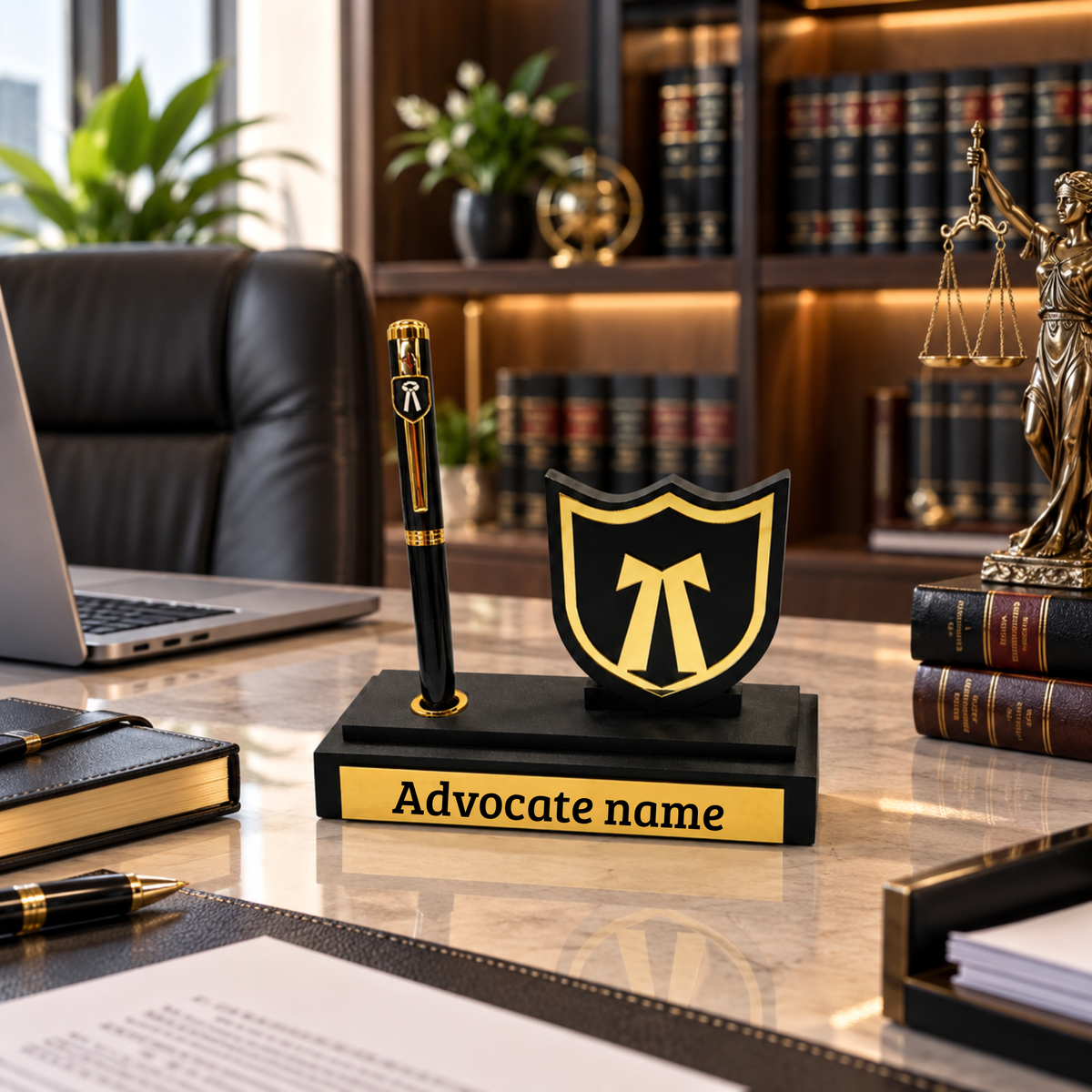 Advocate Pen Stand with Legal Emblem