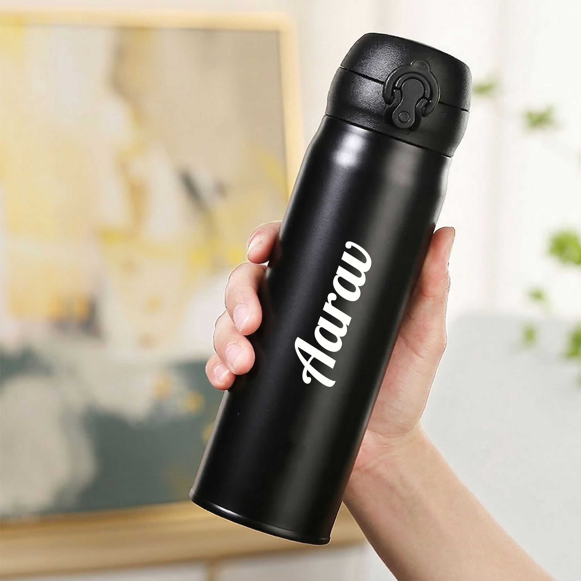 Personalized Black Stainless Steel Insulated Bottle