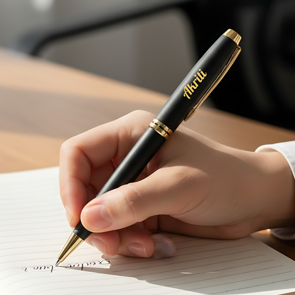 Customised premium metal pen – Golden finish – name & logo engraving